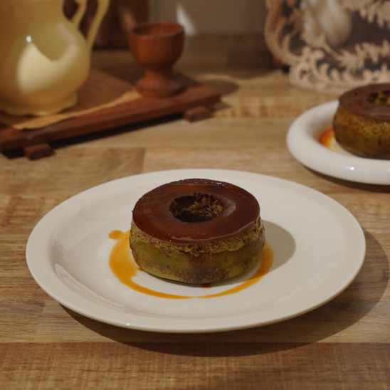Caramel Matcha Flan Cake