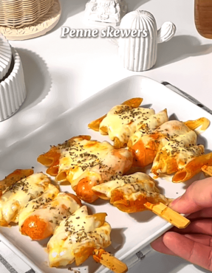 resep penne pasta skewers