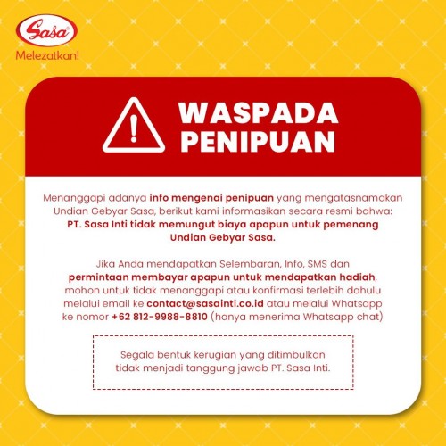 Waspada Penipuan Mengatasnamakan Sasa!